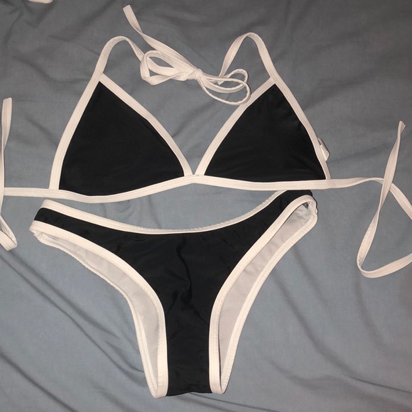 black swimsuit white trim